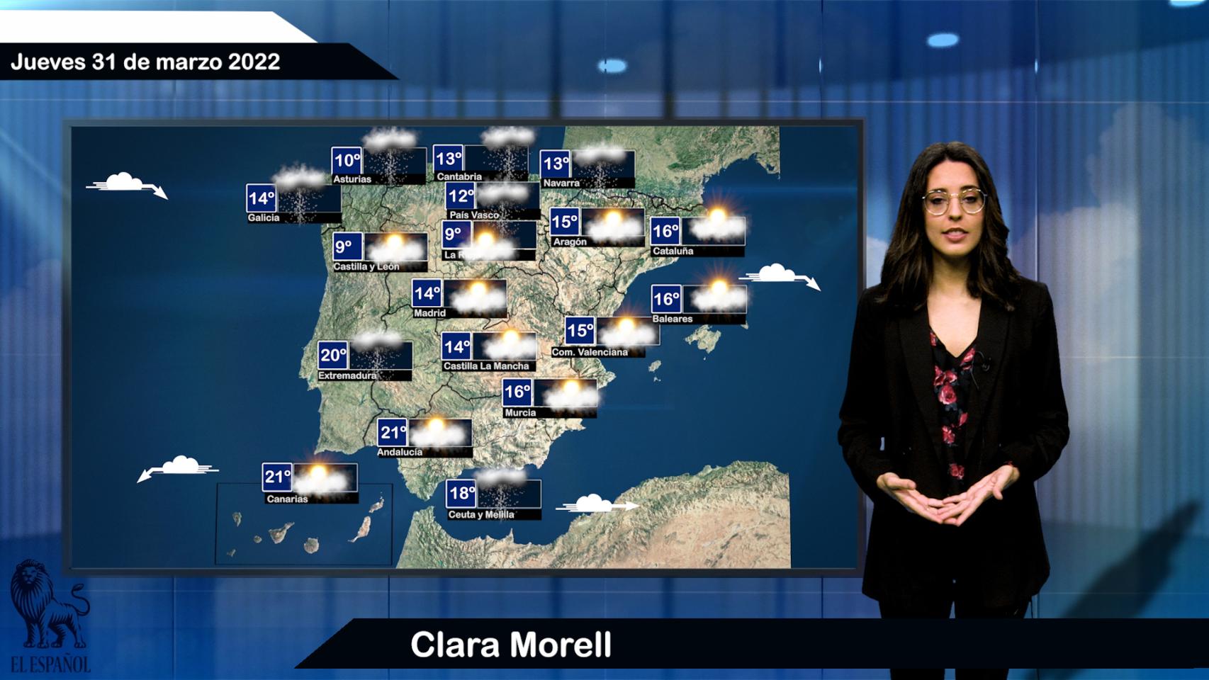 El tiempo para el jueves 31 de marzo.
