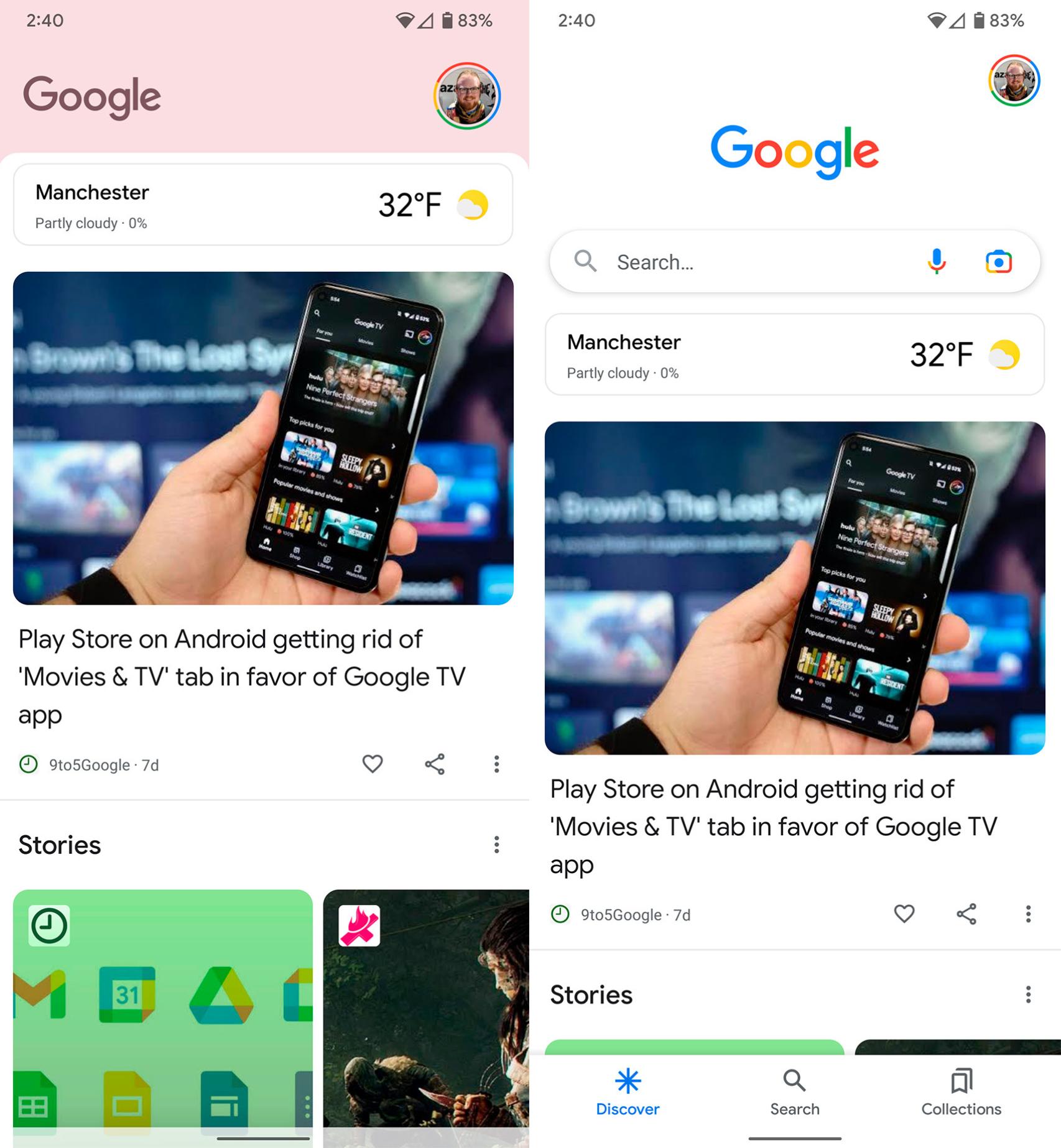 Google Discover se actualiza poniendo la información meteorológica en la parte superior del feed