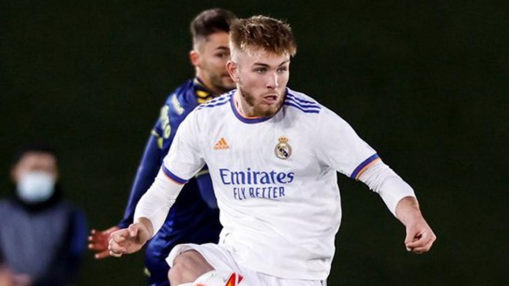 Sergio Santos, en el Real Madrid Castilla - UCAM Murcia de la Primera RFEF