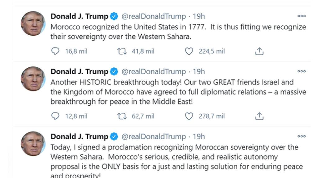 Captura de pantalla de los tweets de Donald Trump