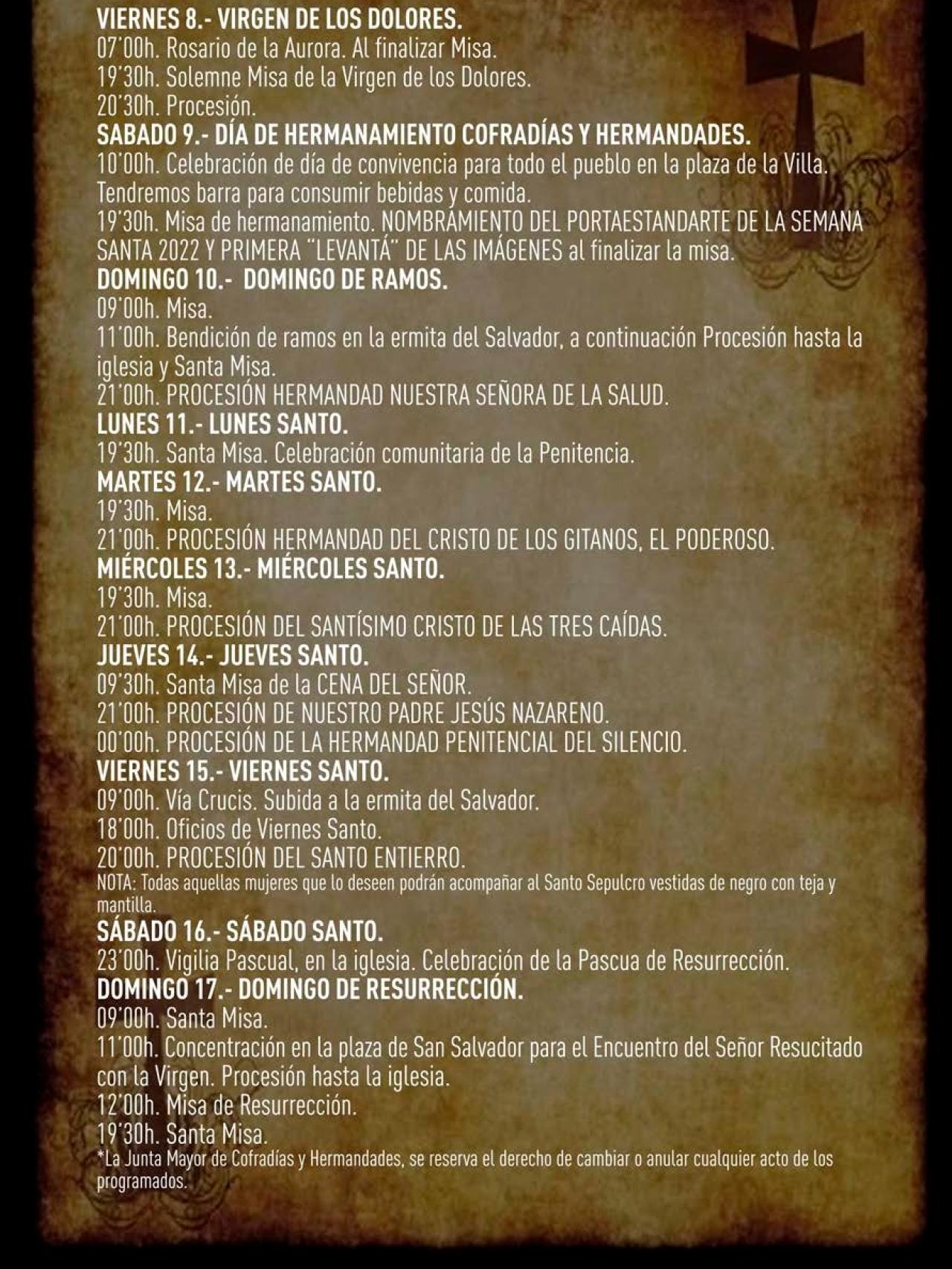 Programacion de la Semana Santa de Calp.