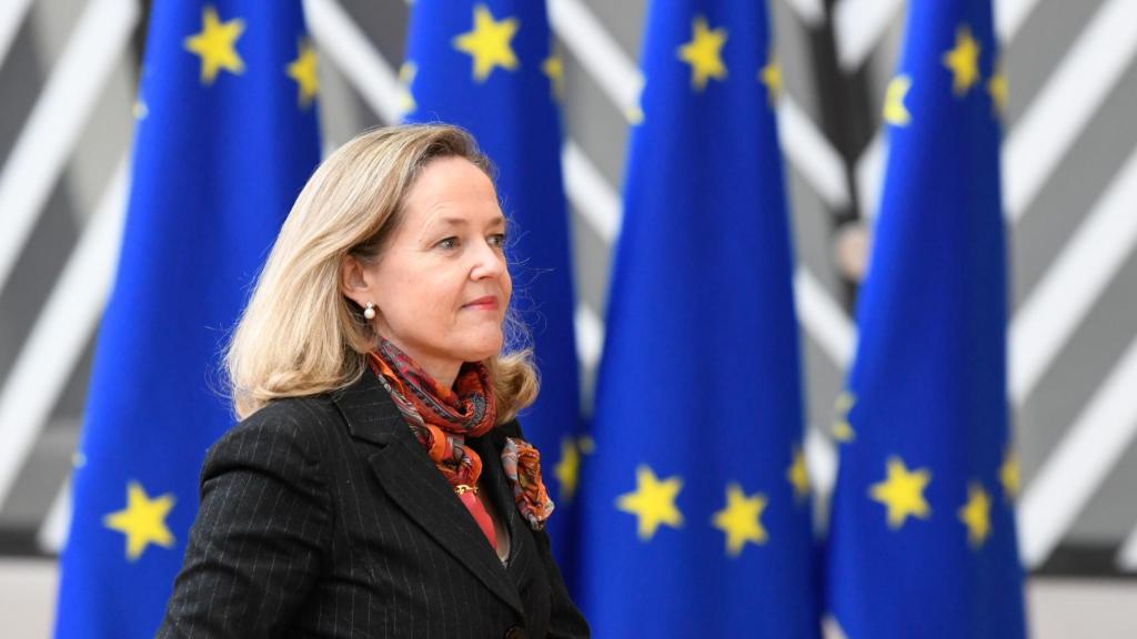 La vicepresidenta primera, Nadia Calviño, durante una reunión del Eurogrupo