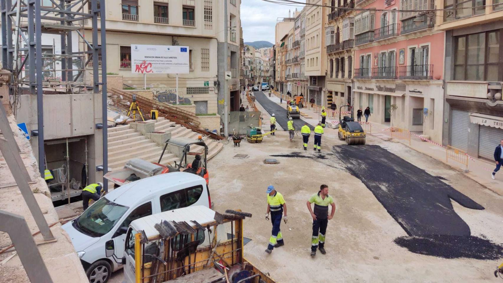 Imagen de archivo de las obras en la calle Carretería, en Málaga capital.
