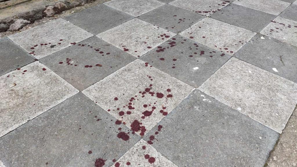 Restos de sangre del presunto asesino en una calle de Nohales.