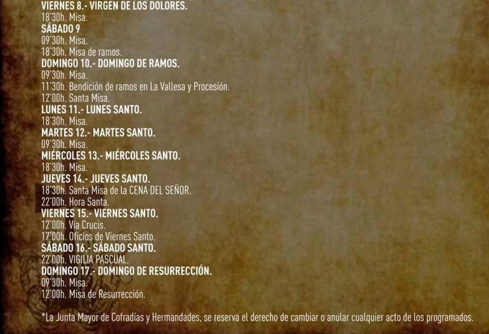 Programacion Semana Santa Nuestra Señora de La Merced.