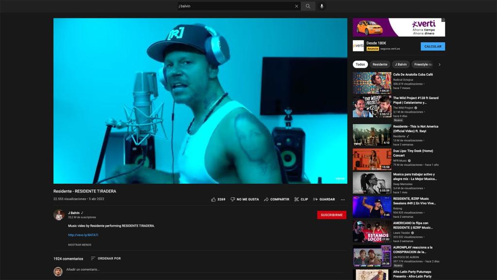 Canción de Residente en el canal de J Balvin.