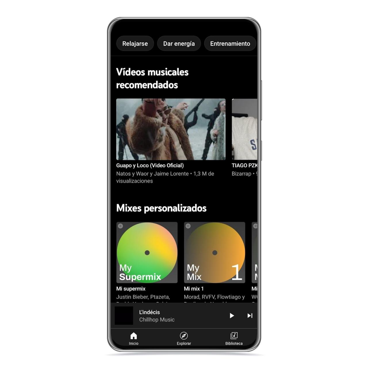 Videoclips recomendados en YouTube Music