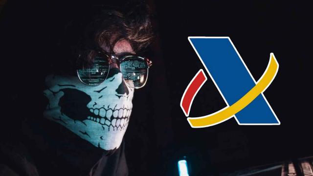 Un hacker junto al logo de la Agencia Tributaria.
