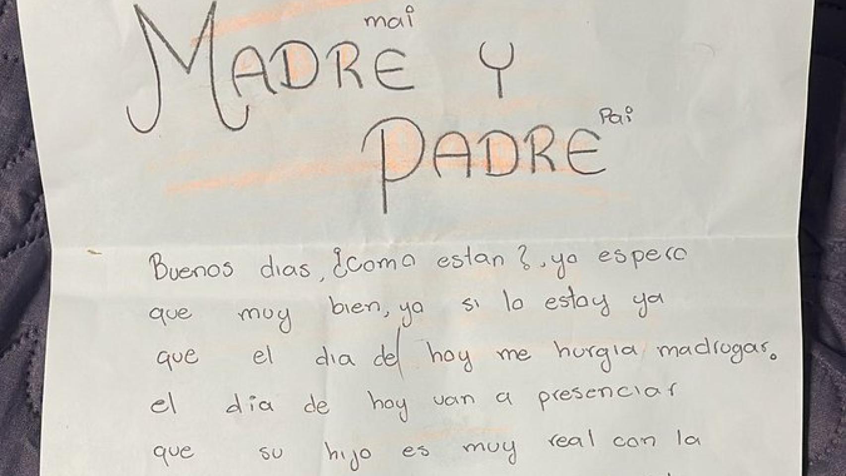 Carta del niño a sus padres
