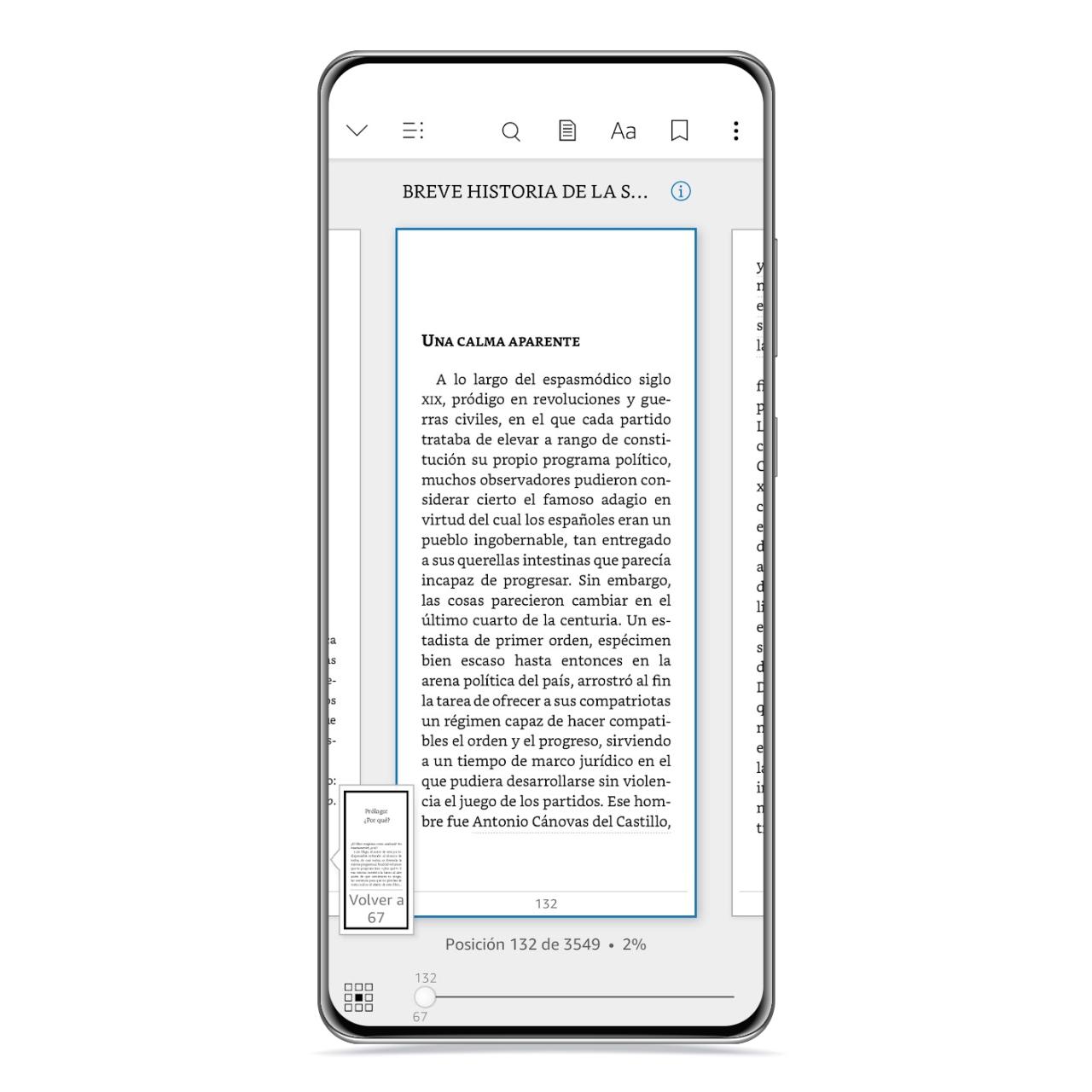 Vista de lectura en Kindle