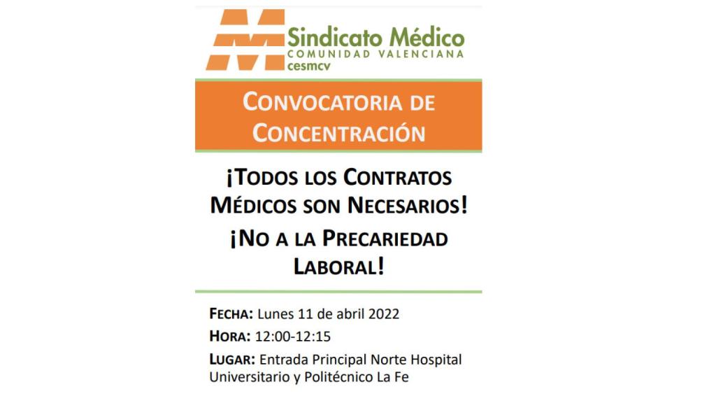 Convocatoria de concentración del Sindicato Médico.