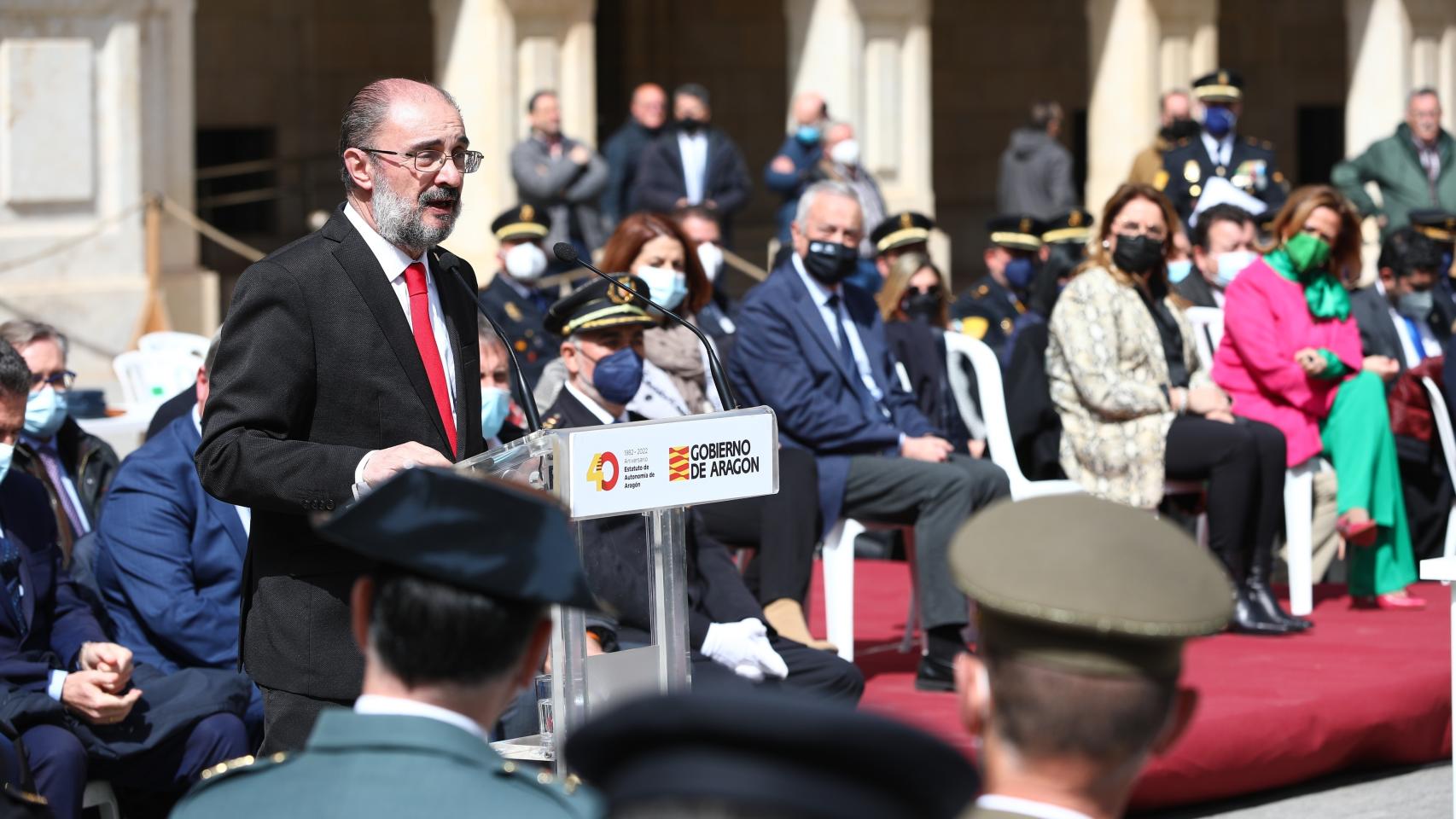 Javier Lambán durante una comparecencia pública