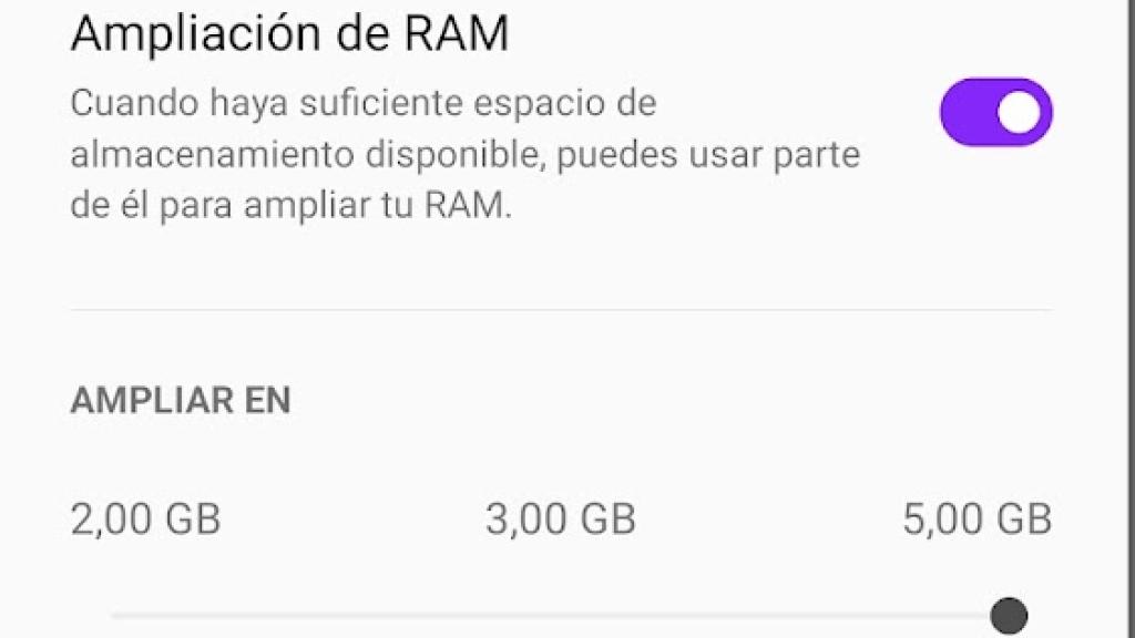 Selector memoria RAM virtual en OPPO