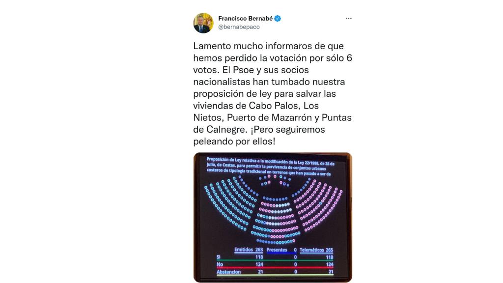 Un tuit al respecto de la intervención socialista en el Senado.