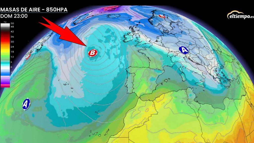 La aproximación de la borrasca Evelyn a Europa Occidental. Eltiempo.es