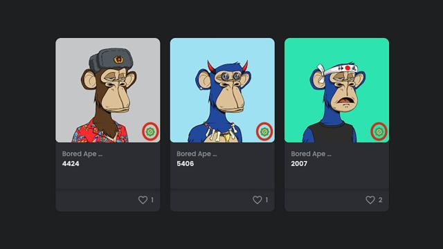 NFTs estafados con sus símbolos de verificación falsos.