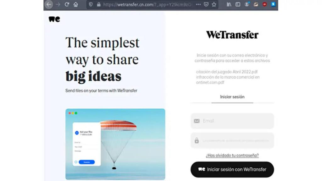WeTransfer falso
