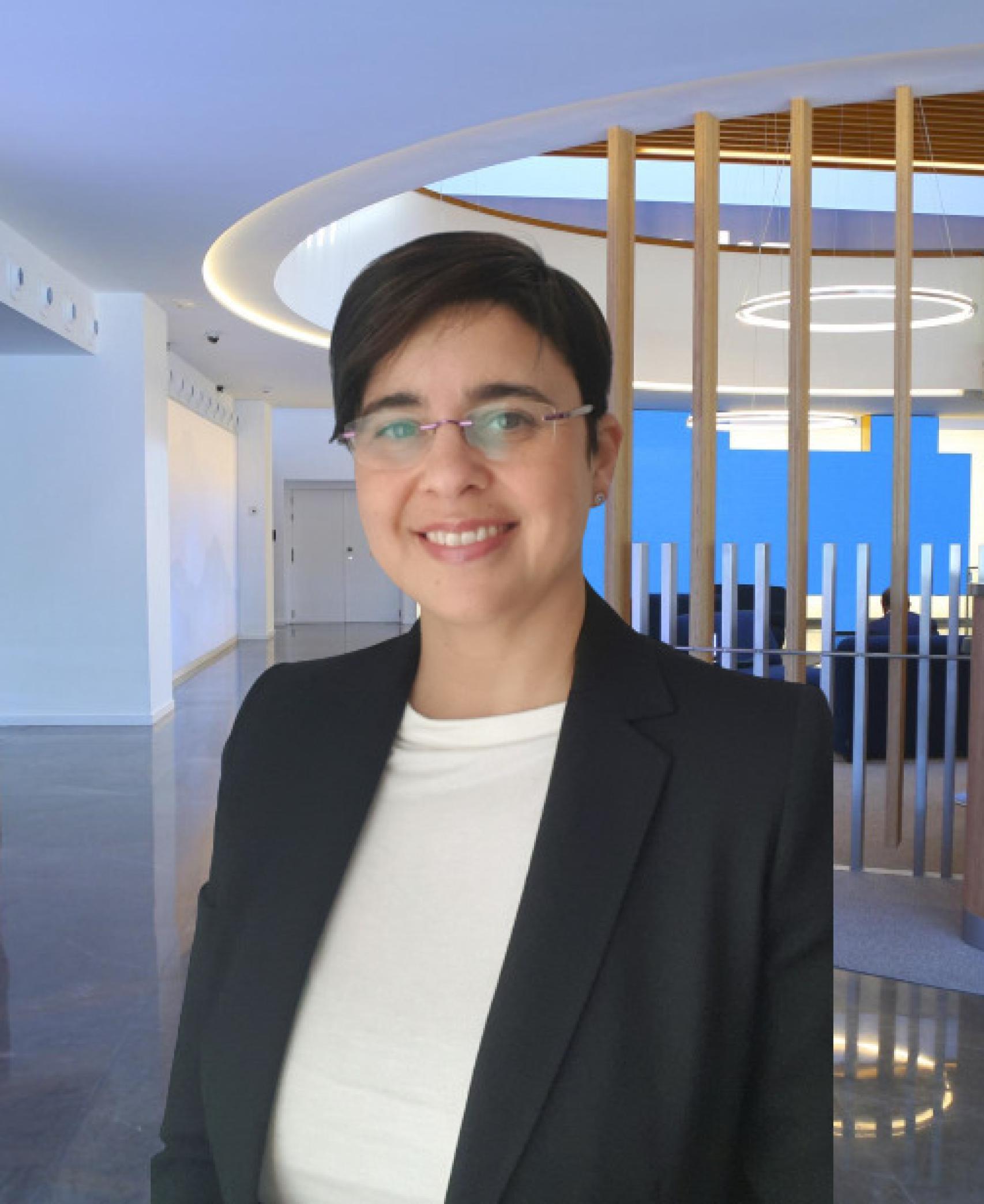 Raquel Montero Montero en las oficinas de Indra