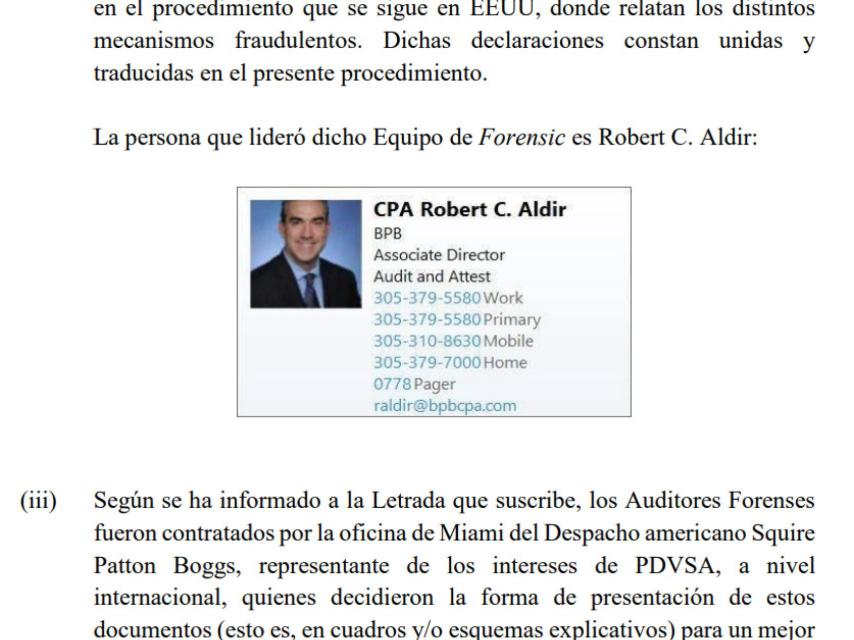 La procuradora informa a la juez que los documentos presuntamente alterados han sido elaborados por auditores forenses del despacho Berkowitz Pollack Brant Advisors, de EEUU.