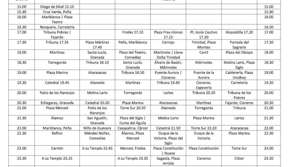 Horario del Lunes Santo.