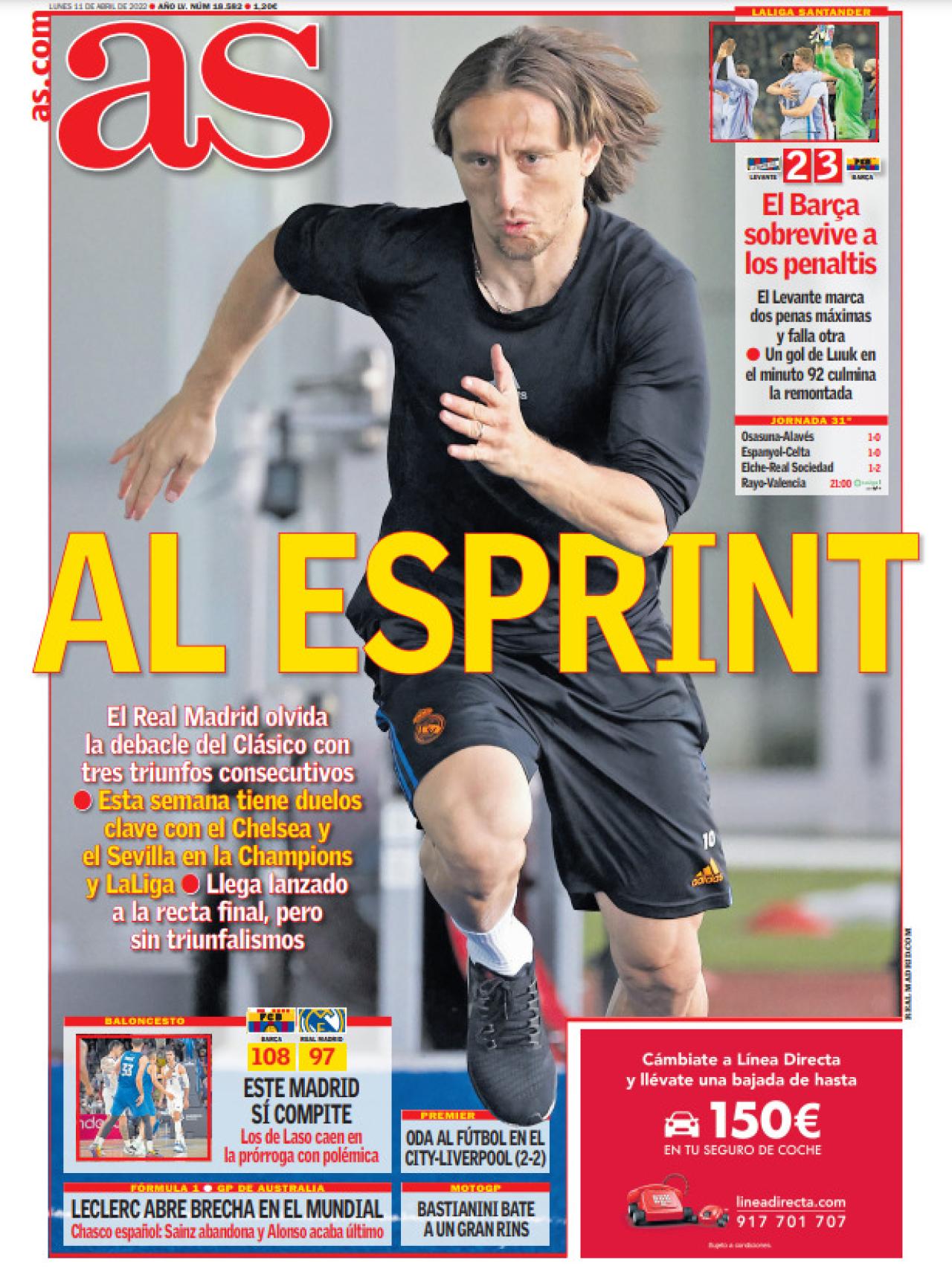 La portada del diario AS (11/04/2022)
