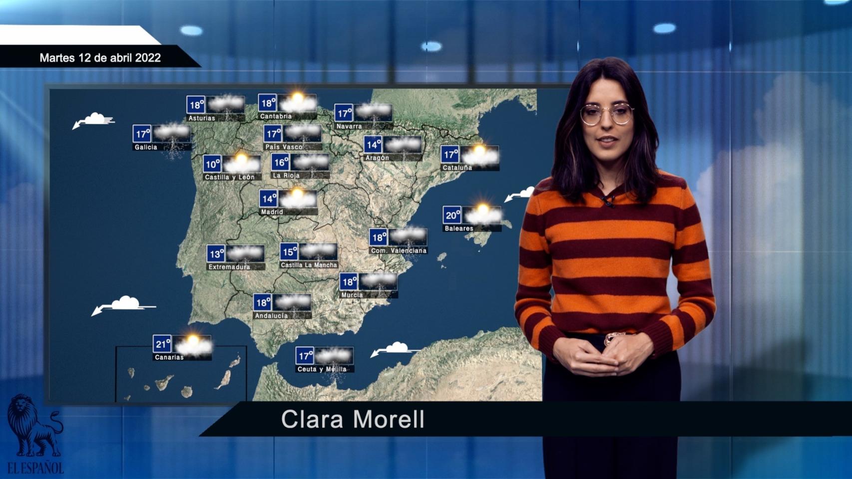 El tiempo para el martes 12 de abril.
