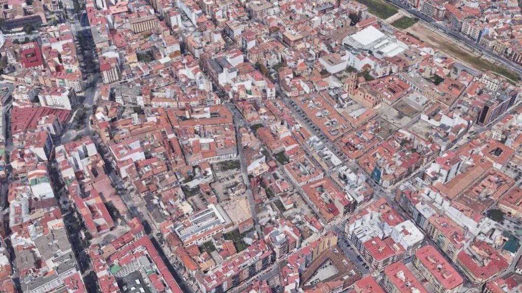 Imagen aérea del barrio de La Trinidad, en Málaga.