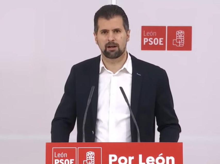 Luis Tudanca, líder de los socialistas de Castilla y León, durante la intervención telemática