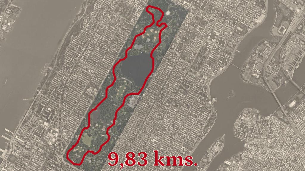 Mapa de Central Park con el recorrido del corredor de ultramaratón Oz Pearlman