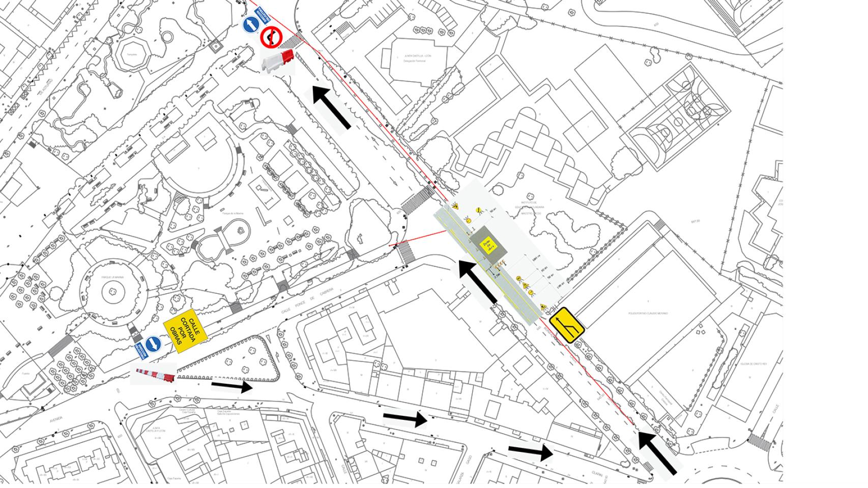 Plano de las obras en la calle Santiago Alba Bonifaz la reordenación del tráfico en la zona