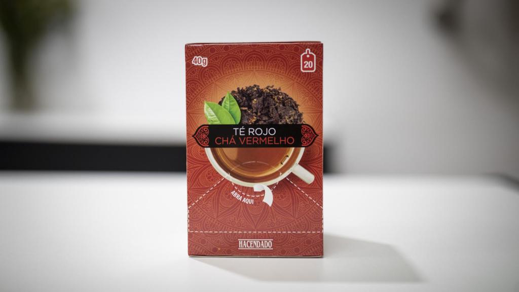 La caja de té rojo de Hacendado, la marca blanca de Mercadona.