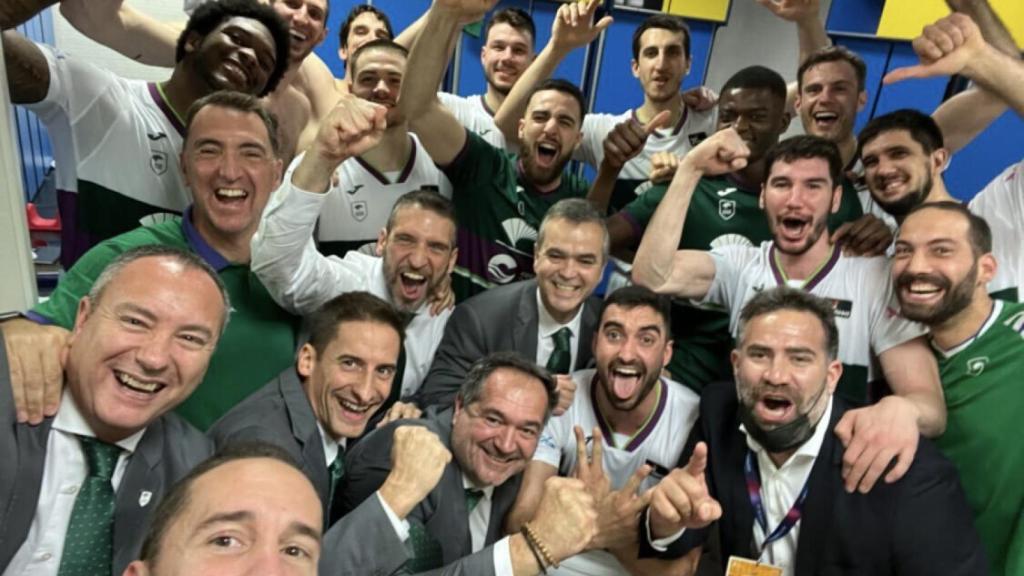 Celebración de la victoria del Unicaja.