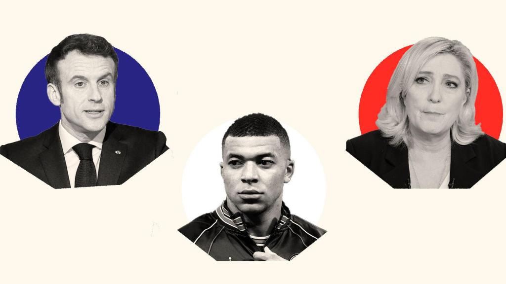 Emmanuel Macron, Kylian Mbappé y Marine Le Pen