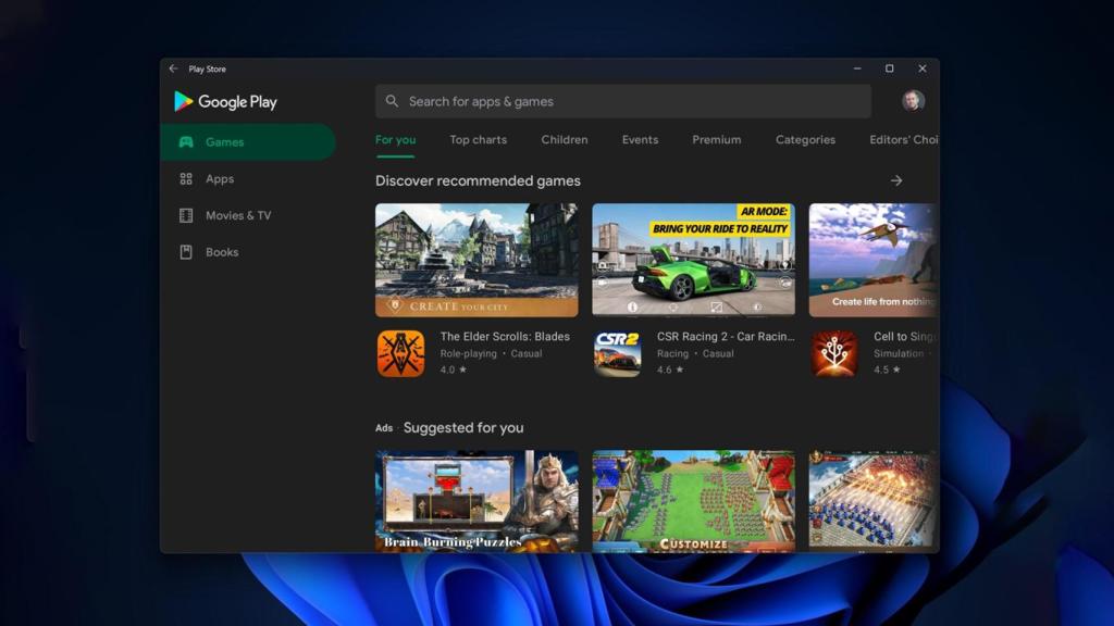 Google Play Store ejecutándose en Windows 11.