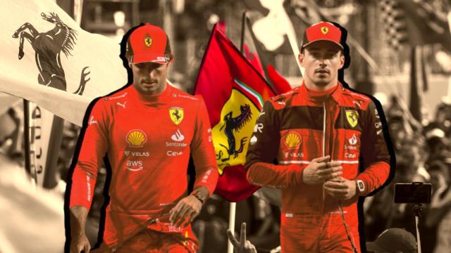 Carlos Sainz Jr. y Charles Leclerc, en un fotomontaje con tifosi de Ferrari en Imola.