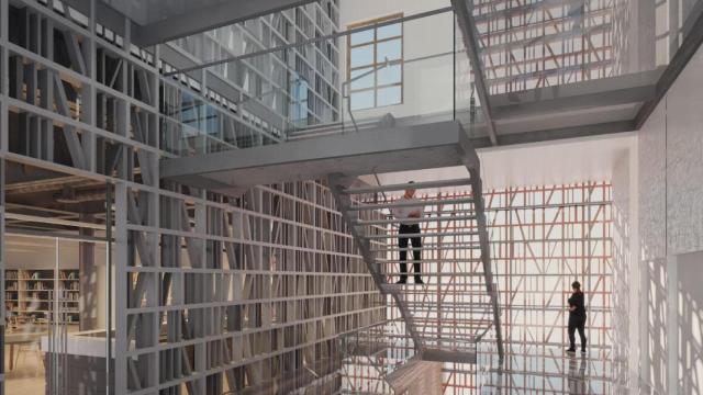 Infografía del interior de la futura Biblioteca del Estado en Málaga.