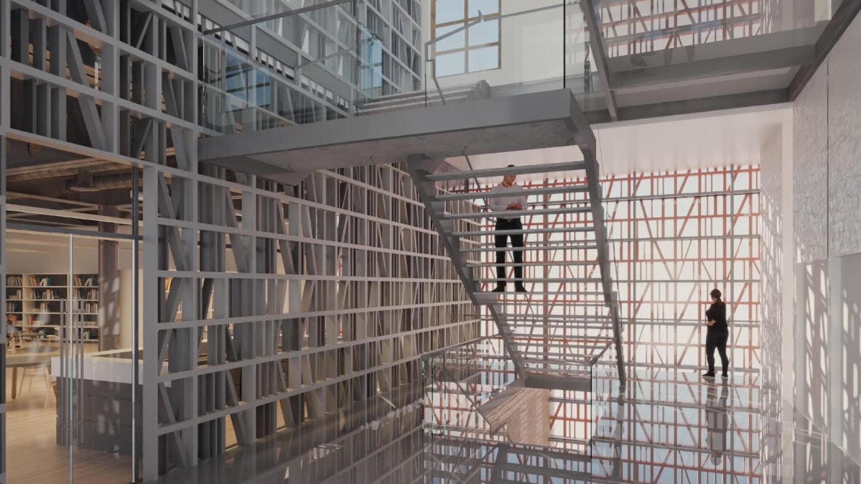 Infografía del interior de la futura Biblioteca del Estado en Málaga.