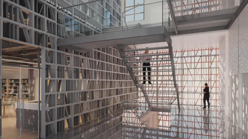 Infografía del interior de la futura Biblioteca del Estado en Málaga.