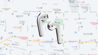 AirPods sobre un mapa de Google Maps.