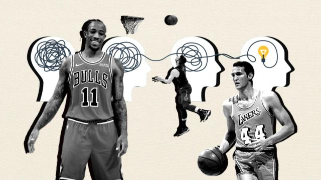 DeMar DeRozan, Kevin Love y Jerry West, en un fotomontaje.