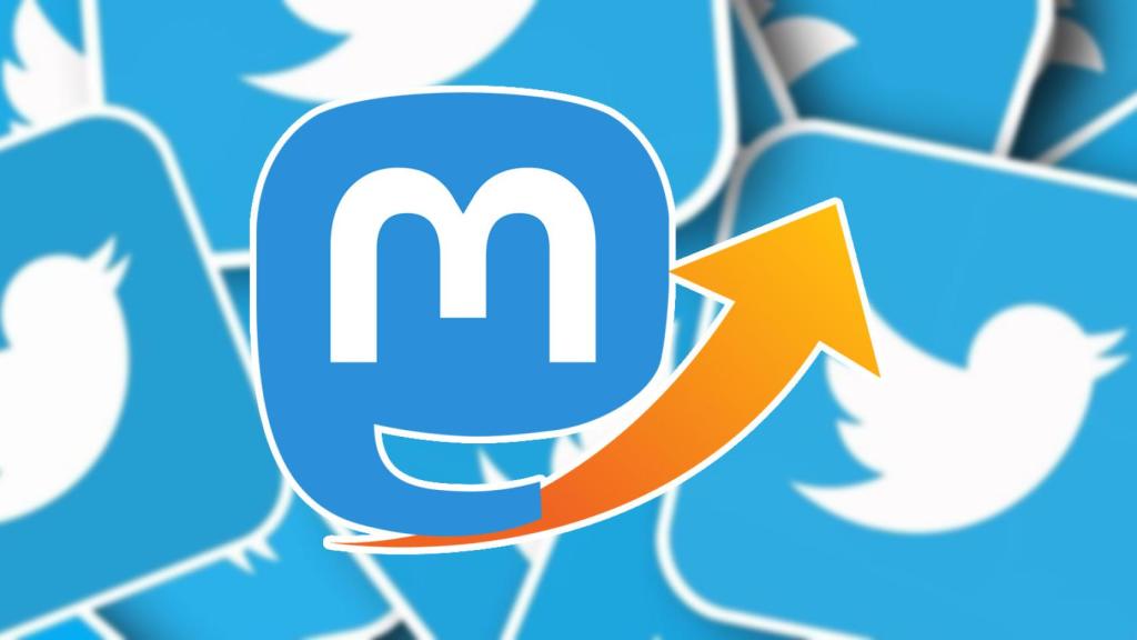 Fotomontaje con el logo de Mastodon junto a muchos logos de Twitter.