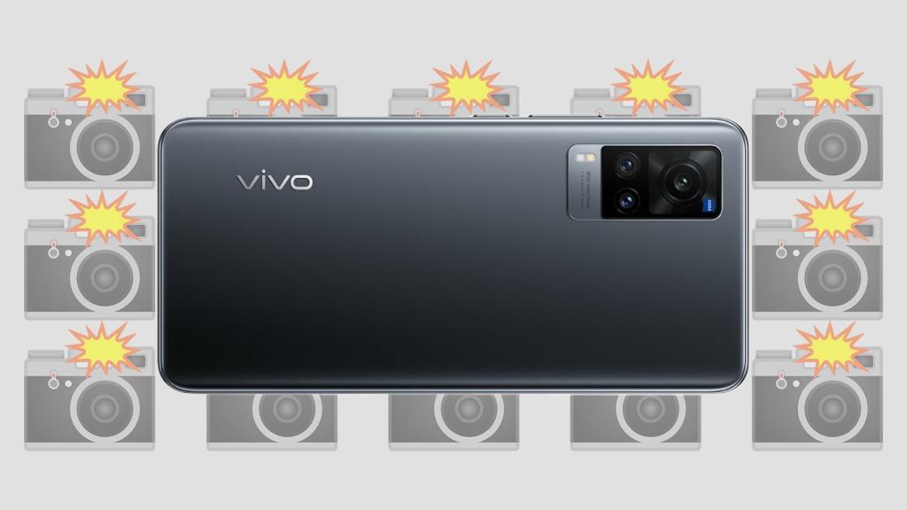 Fotomontaje con un smartphone vivo X51 y unos emojis de unas cámaras.