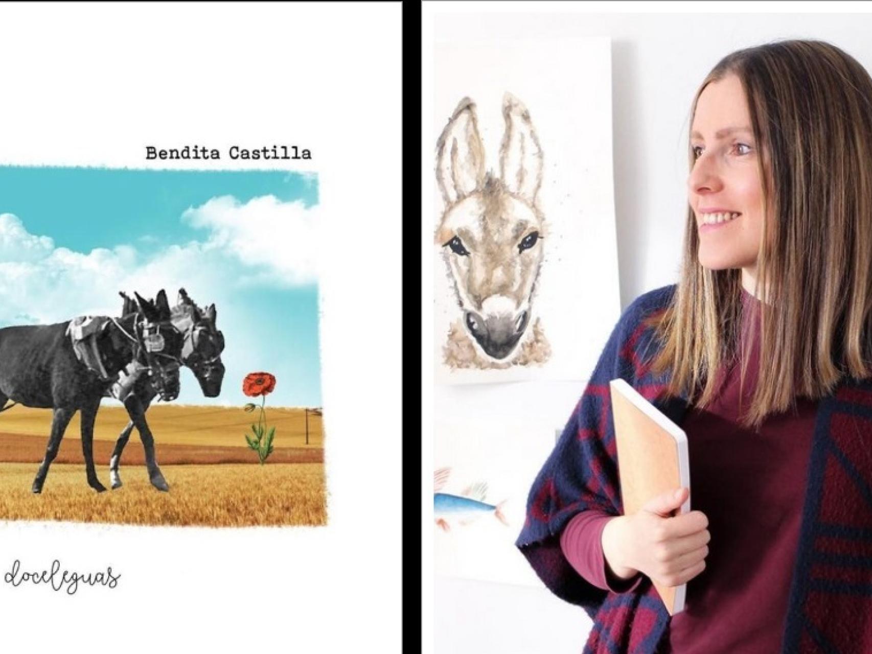 María Pérez, autora de la carta, junto a una de sus obras sobre Castilla y León