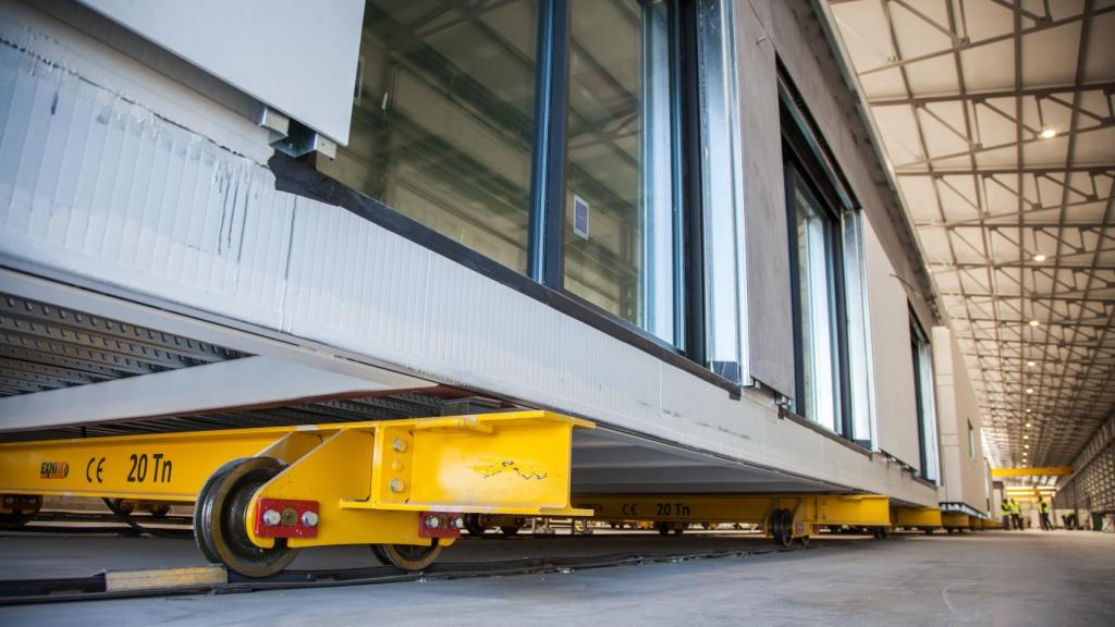 Detalle de una vivienda industrializada en su proceso de construcción.