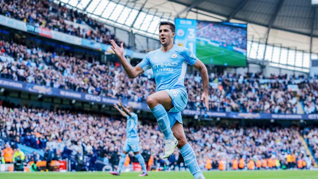 Rodri celebrando un gol con el Manchester City
