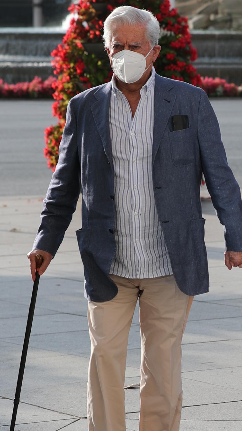 Mario Vargas Llosa en una imagen en la que aparece apoyándose en su bastón.