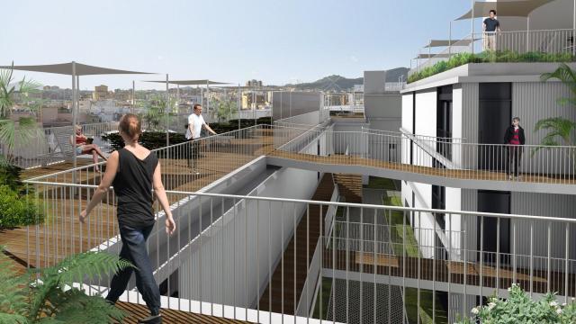 Infografía de la zona de cubierta de la nueva promoción residencial proyectada por la Junta en La Trinidad, en Málaga.
