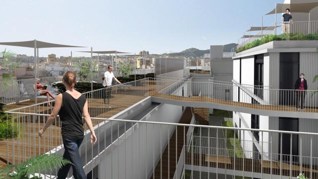 Infografía de la zona de cubierta de la nueva promoción residencial proyectada por la Junta en La Trinidad, en Málaga.