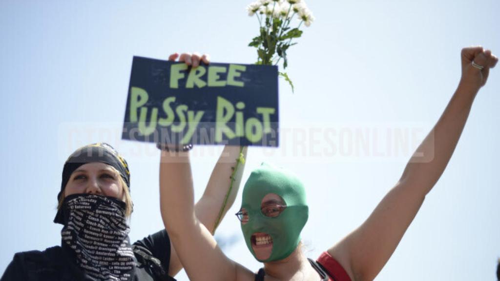 Manifestantes en Barcelona, España.