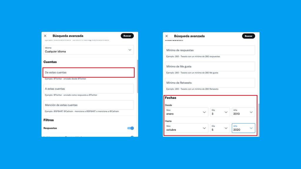 Cuadro de búsqueda avanzada en Twitter.
